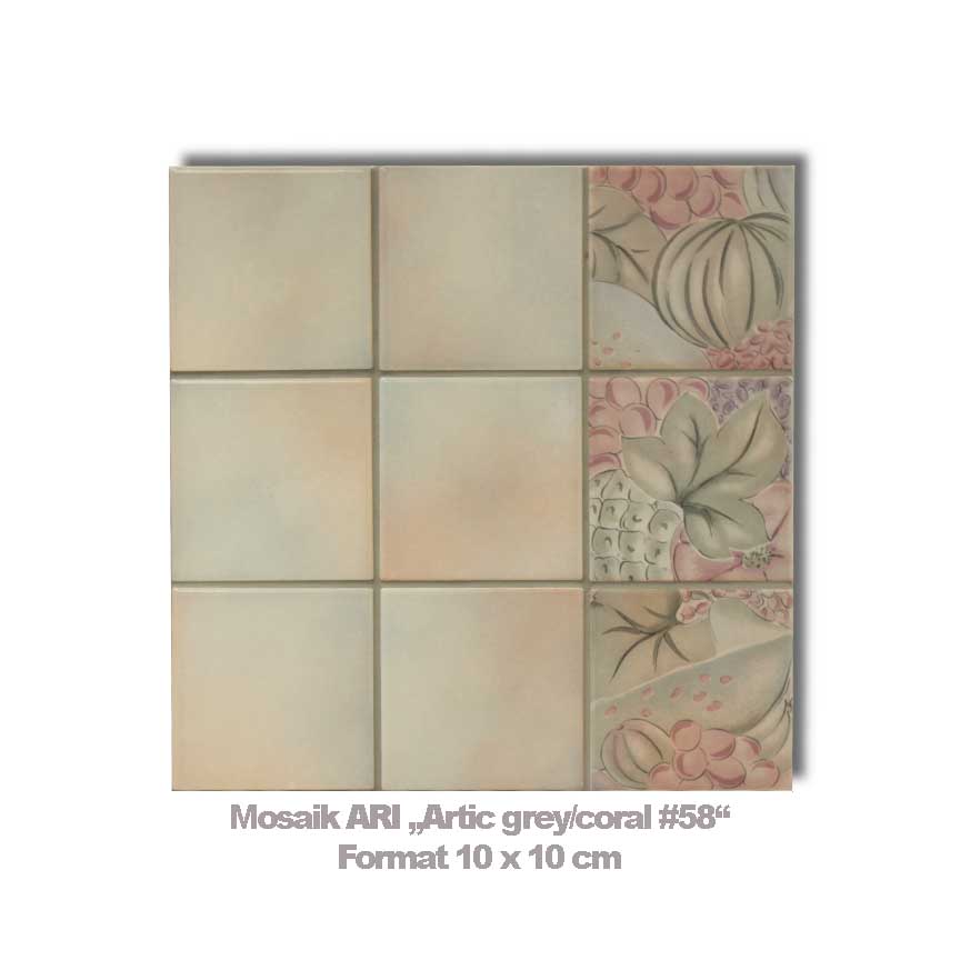 Mosaik im Format 10x10cm im Farbmix Grau/Koralle