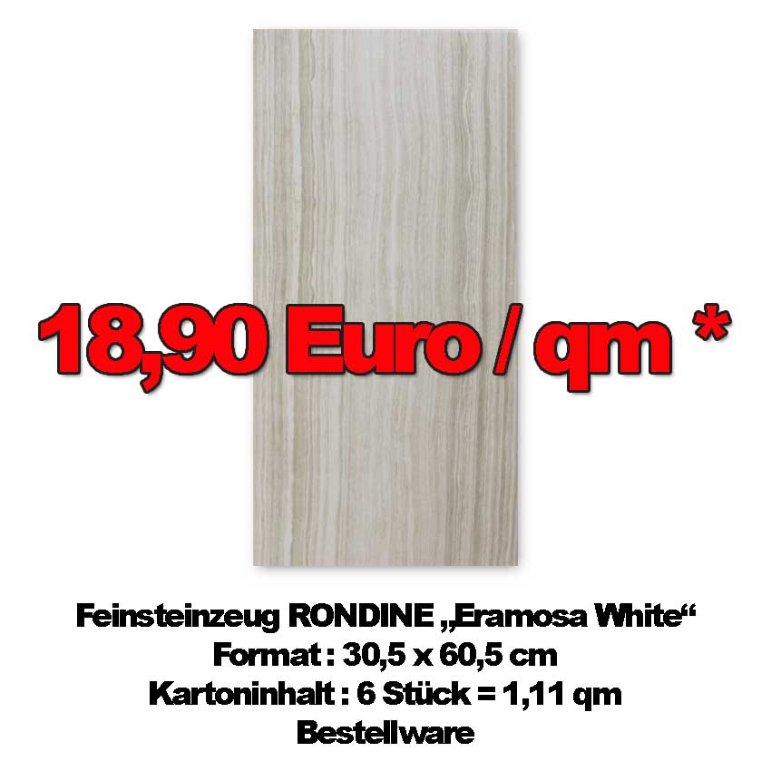 REDUZIERT . Bodenfliese Rondine Eramosa White im Format 30,5x60,5cm