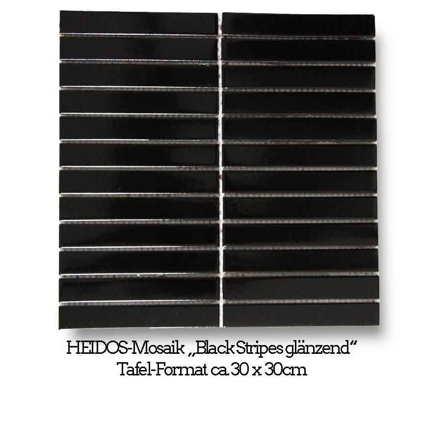 HEIDOS-Mosaik "Black Stripes" : schwarz glänzende Streifen auf Netz geklebt