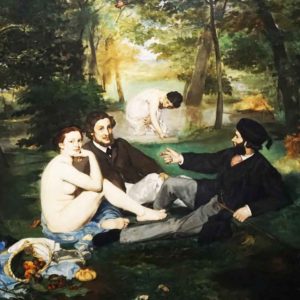 Bild Das Frühtück im Grünen / Le Dejeuner sur l`herbe von Edouard Manet von 1863. Gesehen im Musee d`Orsay in Parsis