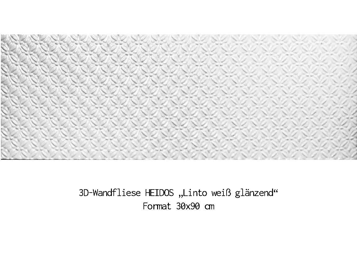 3D-Wandfliese HEIDOS "Linto weiß glänzend", Format 30x90cm