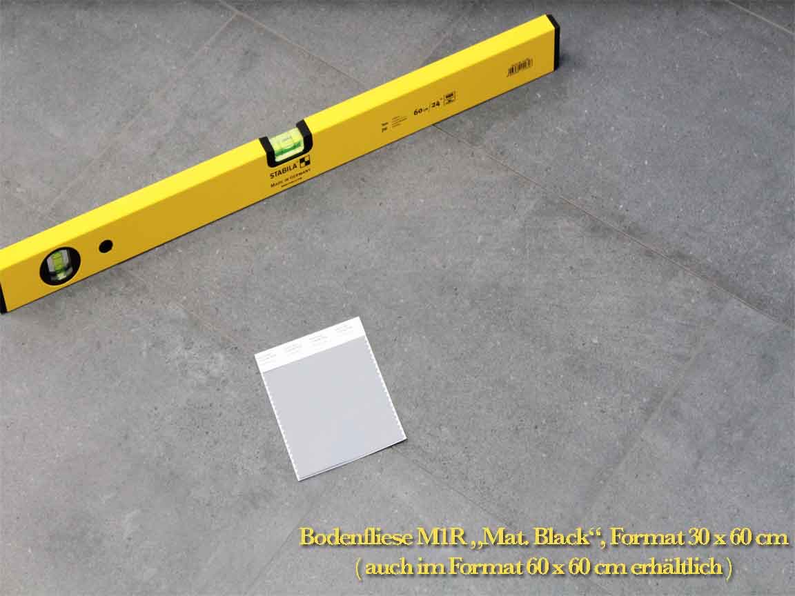 Bodenfliese M1R "Mat. Black", Format 30x60 cm