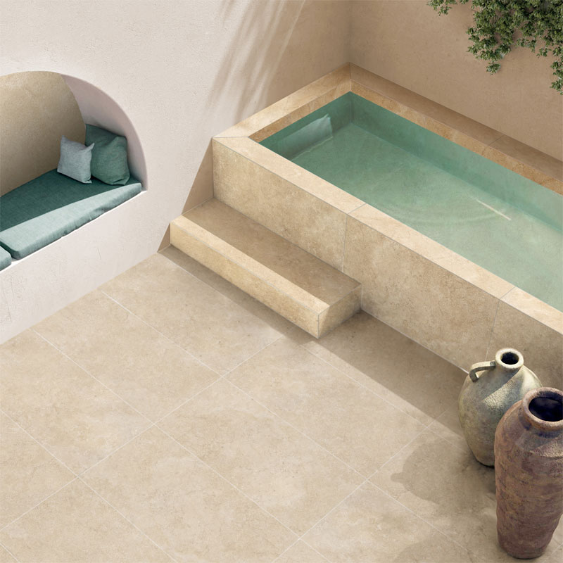 Terrassenplatten von SAVOIA aus Italien. Serie "OASI" im Format 60x120x2cm in der Farbe Avana